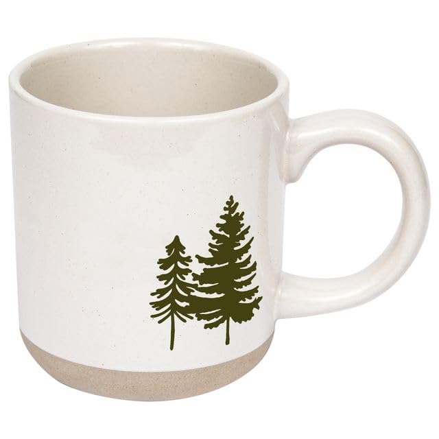 Green Trees Coffee Mug - 14oz Holiday Stoneware Cup, Microwave & Dishwasher Safe, Festive Winter Gift