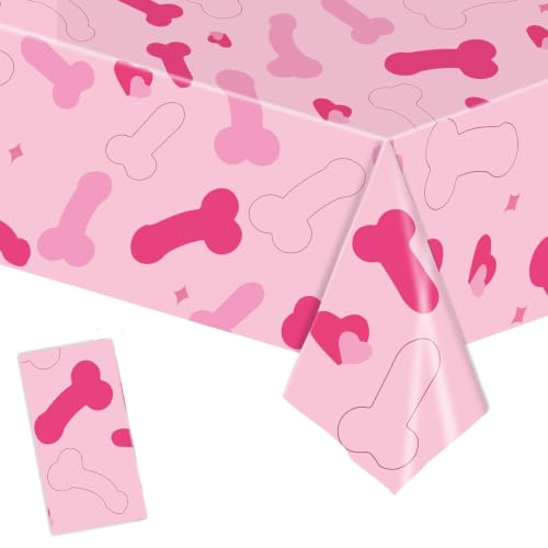 Waterproof Pink Tablecloth for Bachelorette Party Decorations - Funny Penis Design, 54x108 Inches