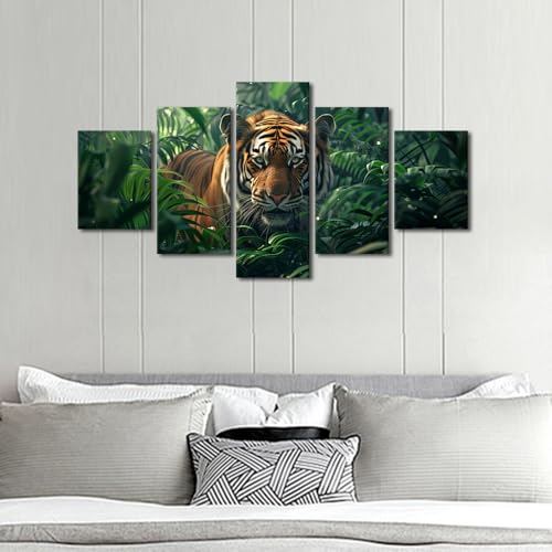 Tiger Canvas Wall Art - 5 Panel Jungle Animal Wall Decor for Living Room & Bedroom - 60x32 in - Variation of THIS listing