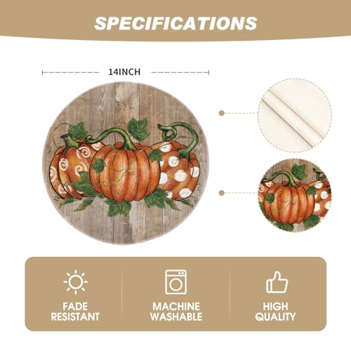 Round Wood Pumpkins Fall Placemats Set of 4 - 14 Inch - Artoid Mode