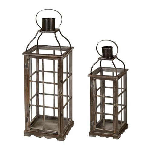 Black Farmhouse Wooden Candle Lanterns Set of 2 - 25 & 18.75 Inches, No Glass