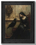 Gothic Woman Wall Art Canvas - Framed Victorian Raven Artwork, 16x12in - Dark Academia Home Decor