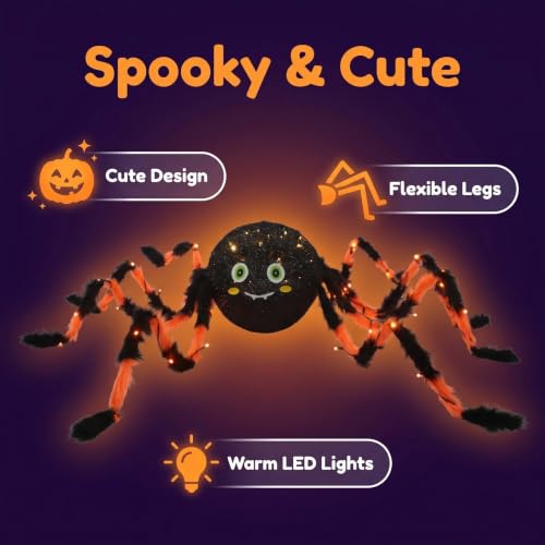 Halloween Spider with Lights 54 Inch Outdoor Indoor Decor for Porch & Garden