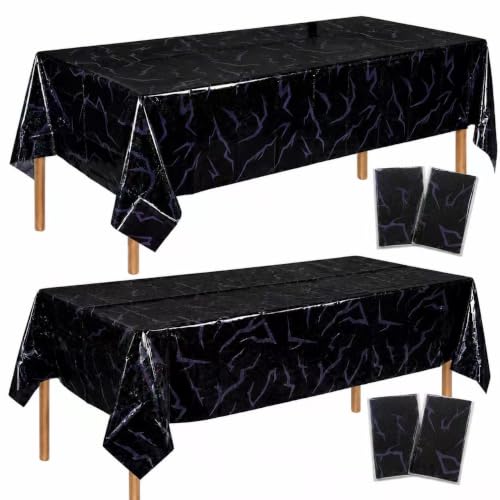 Demon Hunters Birthday Party Tablecloth - Black, Iridescent K-pop Decor, 108x54 Inches