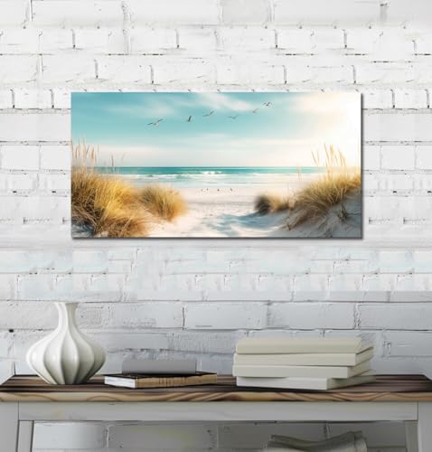 Beach Reeds Canvas Wall Art - Ocean Coastal Landscape for Living Room & Bedroom - 20x40 Inches