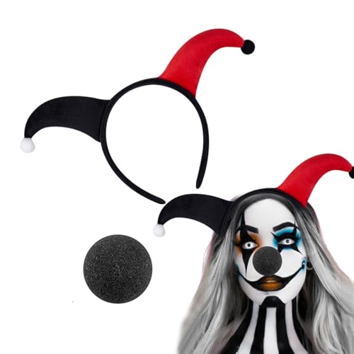 Halloween Clown Headband and Nose Set - Black Red, Medium - Costume Accessories