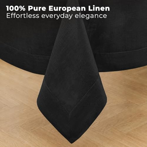 Rectangle Linen Tablecloth 60 x 132 Inches Black - Premium European Flax