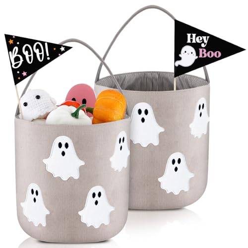 Halloween Boo Basket Trick or Treat Basket Set - Beige, 2 Pcs with Flags