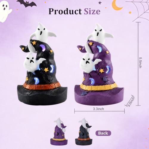 Halloween Resin Witch Hat Decor Set with Color-Changing LED Lights - 2 Pieces