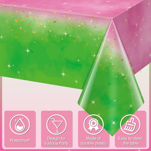 1pcs Pink and Green Witch Party Tablecloth - 54x108 Inch Disposable Rectangular Cover - Kids Baby Shower Birthday Decorations