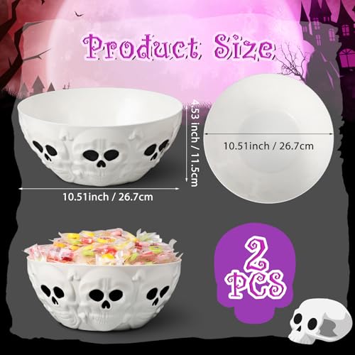 Skeleton Skull Halloween Candy Bowls Set - White Plastic Party Dish with Variation