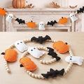 Halloween Felt Wood Beads Garland - Pumpkin Ghost Bat Banner, 8.2ft Autumn Decor