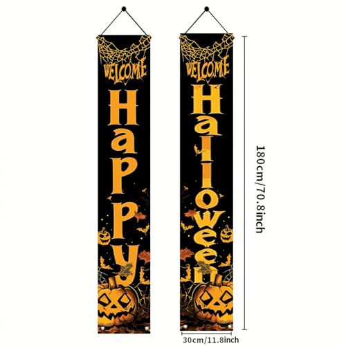 Halloween Porch Banner Set - Pumpkins and Bats Welcome Yard Decor, 2 Pack