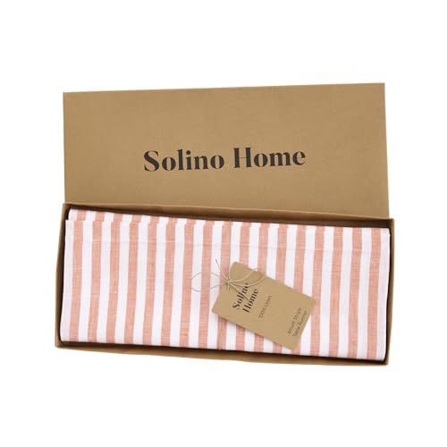Pure Linen Table Runner - Amalfi Stripe, 14 x 60 Inches, Orange & White Variation 10