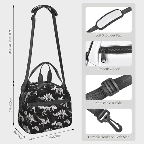 Camouflage Dinosaur Skeleton Insulated Lunch Bag with Adjustable Strap - Black4