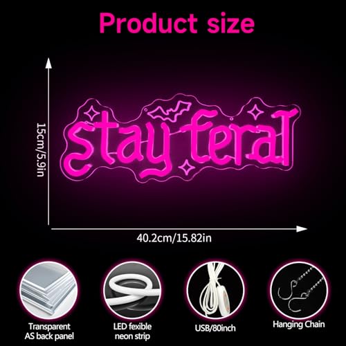 Stay Feral Neon Sign - Gothic Wall Decor LED Light for Bedroom & Halloween, Variation of THIS listing
