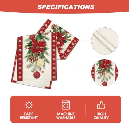 Christmas Poinsettia Table Runner 13x60 Inch Holiday Home Decor - Red Variation