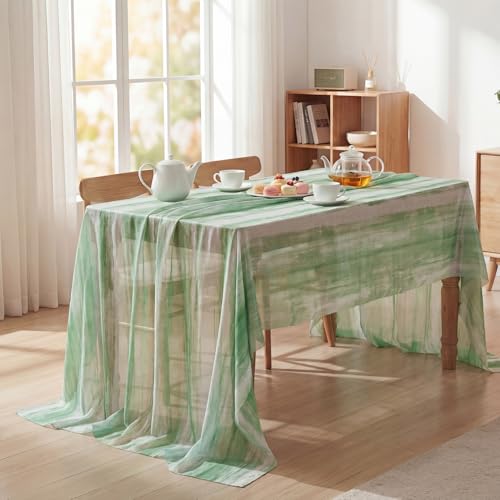 Fabric Tablecloth 52x70 Inch Rectangular Gradient Stripe Green - Durable & Easy Care