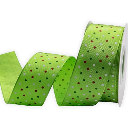 Christmas Polka Dots Wired Edge Ribbon - Green, 1.5 Inch x 10 M, Gift Wrap & Decoration - Variation L1140