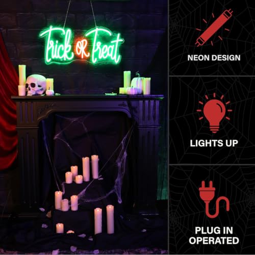 LED Trick or Treat Wall Decoration - Halloween Neon Sign, Indoor Outdoor Festive Sign