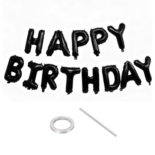 Black 16in Happy Birthday Balloons Banner for Party Decorations