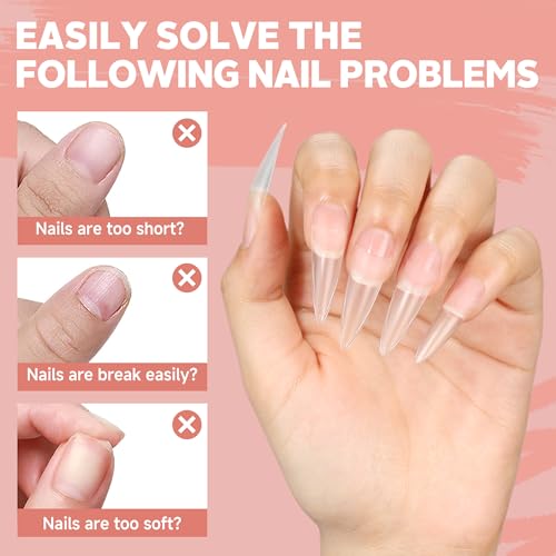 Half Cover Stiletto Gel Nail Tips - Clear, Double-Sided Matte Finish, 216 Pcs - Variation: B2-Half Long Stiletto