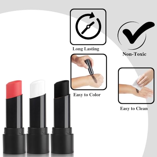 Face Body Paint Stick 3PCS Black White Red Waterproof Cosplay Halloween SFX