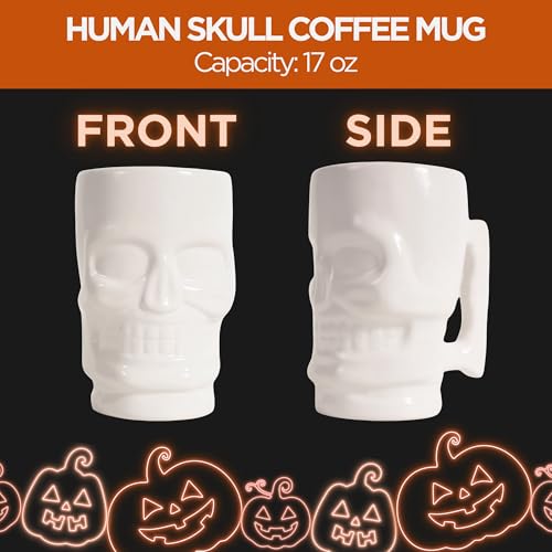Skull Coffee Mug - 17 oz Ceramic Gothic Novelty Cup for Halloween & Dark Aesthetic