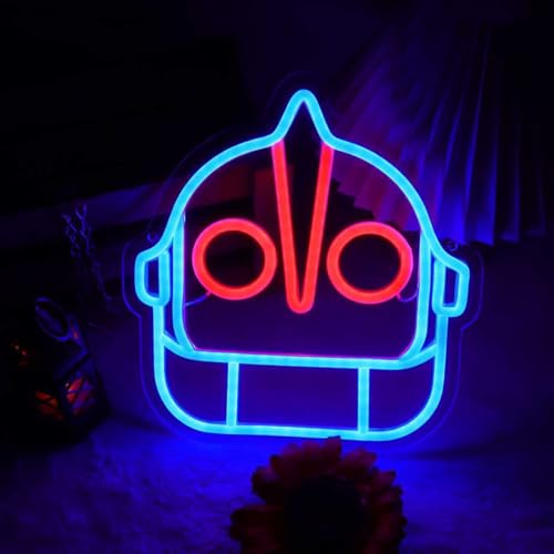 Blue and Red Super Robot Neon Sign Wall Decor, Dimmable LED Light for Gaming & Man Cave