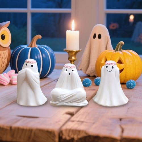 Ghost See No Evil Hear No Evil Speak No Evil Statues - Halloween Ghost Plant Decorations
