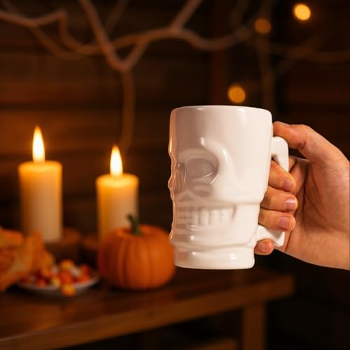Skull Coffee Mug - 17 oz Ceramic Gothic Novelty Cup for Halloween & Dark Aesthetic