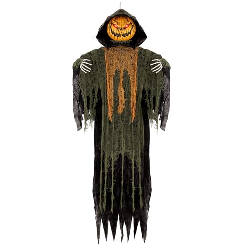 59-Inch Halloween Hanging Animatronic Pumpkin Decoration with Sound Activation - Pumpkin Variation