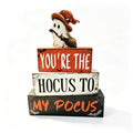 Halloween Wooden Tiered Block Decor Set - Spooky Ghost Witch & Puns for Indoor Party