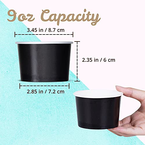 Disposable Paper Ice Cream Cups 9 Oz Black - 50 Count for Cold & Hot Food