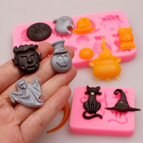 Halloween Silicone Candy & Chocolate Molds Set - Pumpkin, Ghost, Witch Hat, Cat, Skull, Eyeball Shapes for Baking & Crafting