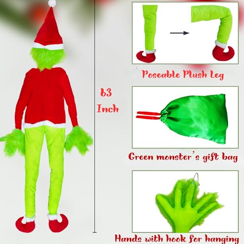 Red Green Monster Christmas Decorations, 5.2FT Outdoor Indoor Tree Decor, Pose-able Santa Body