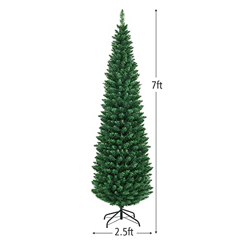 7FT Slim Christmas Tree with Metal Stand - Indoor & Outdoor PVC Decoration