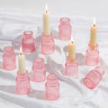 Pink Glass Taper Candle Holders Set of 10 - Elegant Short Candlestick Decor