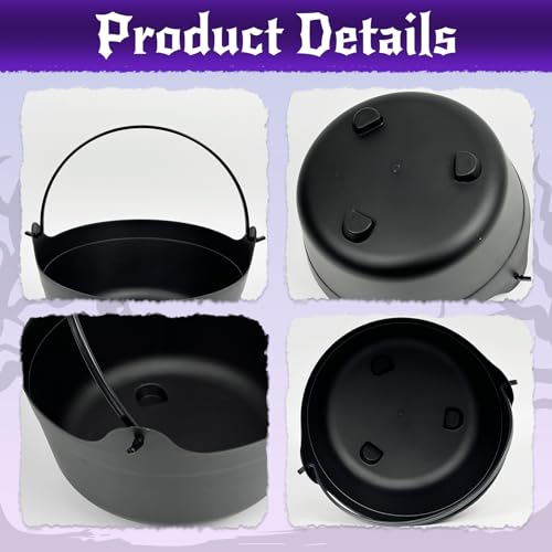 6-Pack Halloween Cauldrons 9 Inch Plastic Witch Pot Candy Buckets Bulk Black
