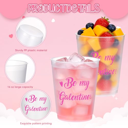 16 Pack Pink Heart Galentine's Day Plastic Cups - 16oz Celebration Drinkware