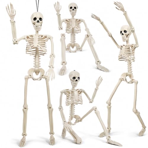 Halloween Skeleton Decoration Set - Life Size Posable Human Skeletons 4 Pack