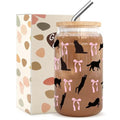 Cat & Bow Iced Coffee Cup - Halloween Glass Tumbler Gift for Cat Lovers - 16oz with Lid & Straw
