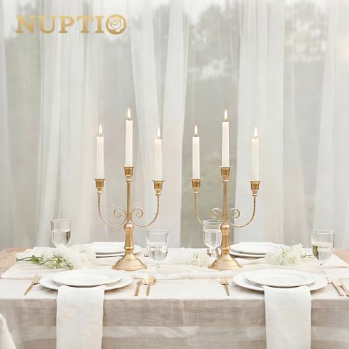 NUPTIO 3-Arms Gold Candlestick Holders for Taper Candles - Set of 6