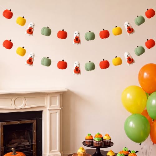 Halloween Felt Garland Set - Boo Ghost Pumpkin Banner, Orange, 16.4 ft