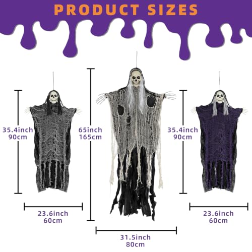3PCS Halloween Hanging Ghosts Skeleton Decor for Indoor Outdoor Spooky Scene