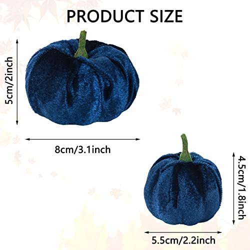 Blue White Velvet Artificial Pumpkins Set of 12 Fall Thanksgiving Decor - 2 Sizes