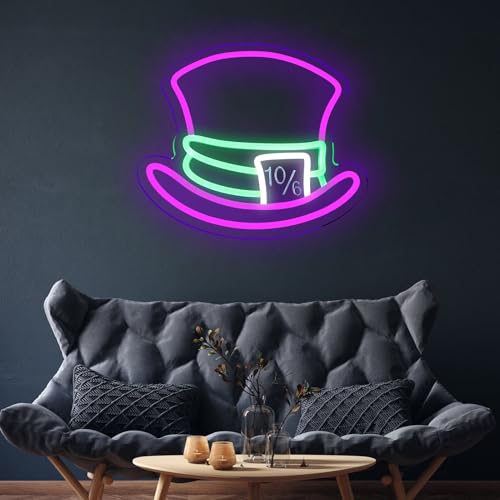 Purple Mad Hatter Neon Sign Wall Decor Dimmable LED Light for Bedroom & Party