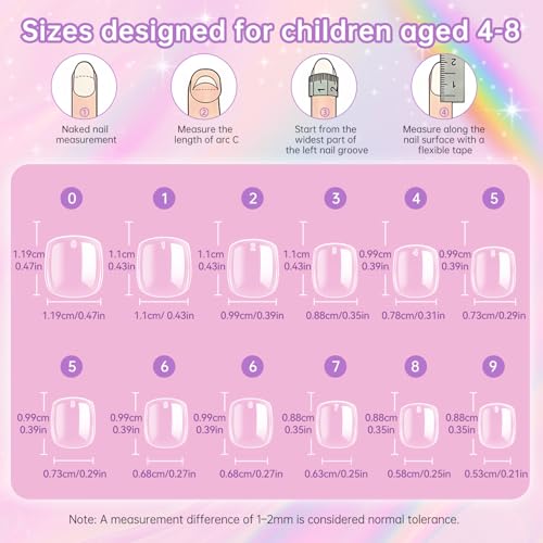 Kids Short Square False Nails - Full Cover Press-On Tips, Clear, 10 Sizes with Variation: Clear Short Square Kids Nail Tips