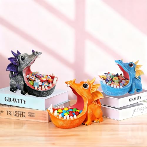 Halloween Dinosaur Candy Bowl - Unique Decorative Key Dish for Home & Office - Orange & Black