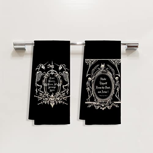 Gothic Dark Memento Mori Skull Kitchen Towels Set of 4 - Variation Gothic2